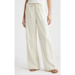Chaus Ivory Linen Wide-Leg Pants Drawstring Pockets Relaxed Laganlook Women L